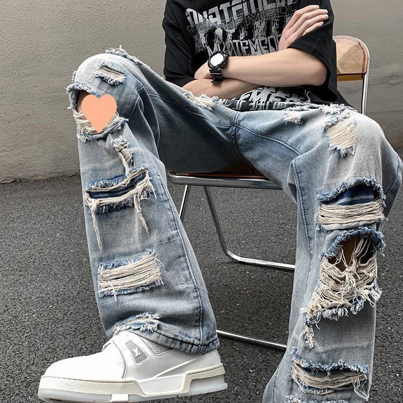 Perforated Jeans Couple Design Sense Male