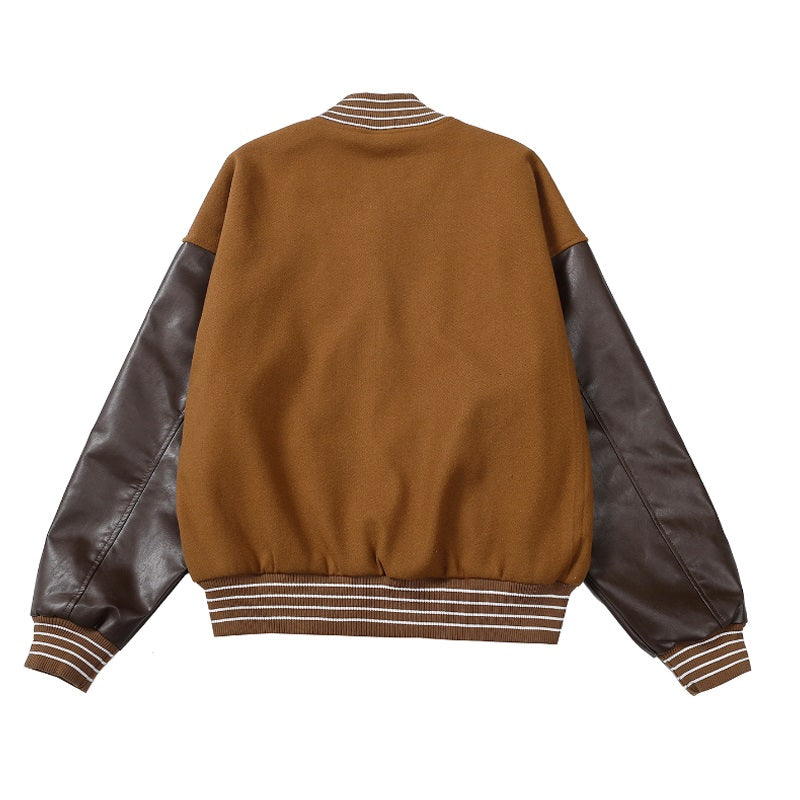 Contrast Patch Varsity Jacket – Bone Graphic Edition