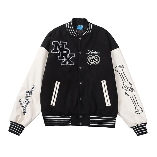 Contrast Patch Varsity Jacket – Bone Graphic Edition