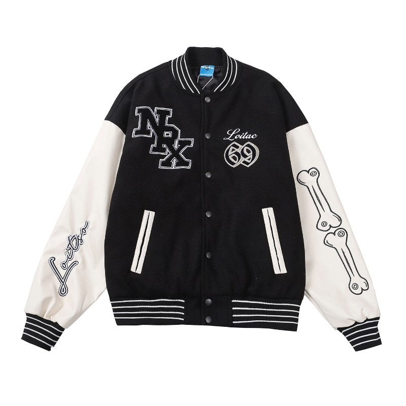 Contrast Patch Varsity Jacket – Bone Graphic Edition