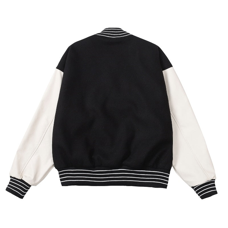 Contrast Patch Varsity Jacket – Bone Graphic Edition