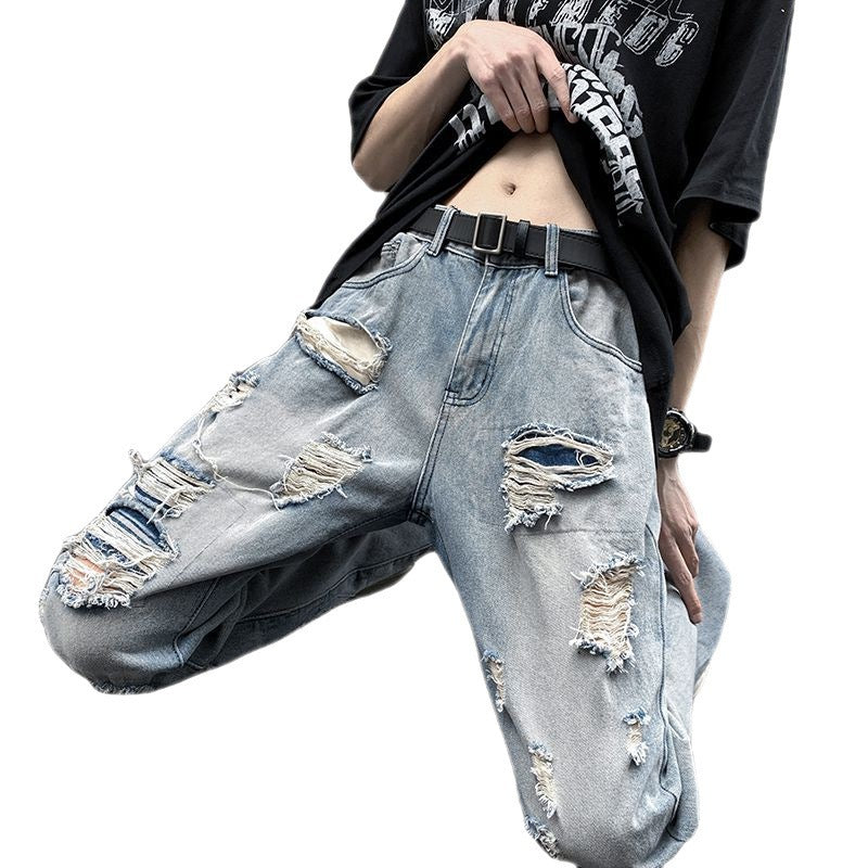 Perforated Jeans Couple Design Sense Male