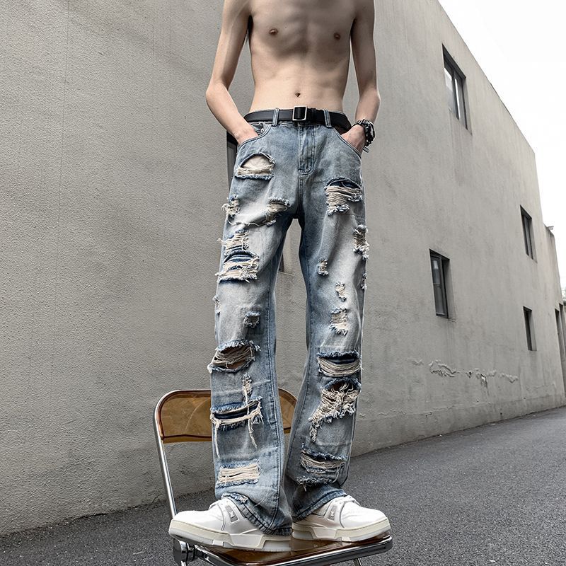 Perforated Jeans Couple Design Sense Male