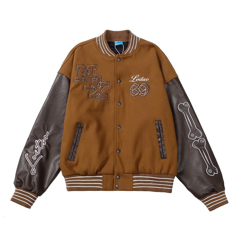 Contrast Patch Varsity Jacket – Bone Graphic Edition