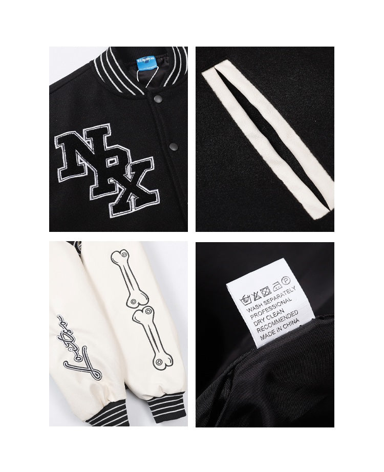 Contrast Patch Varsity Jacket – Bone Graphic Edition